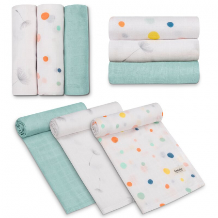 Set 3 museline, Lionelo, Dot, Multifunctionale, Din bambus, Ideale pentru infasat, Cu proprietati antibacteriene, antifungice si antialergice, Lavabile la masina de spalat, 70x70 cm, Multicolor [4]