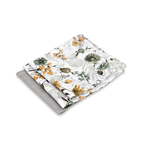 Set 3 museline, MimiNu, Multifunctionale, Din bumbac certificat Oeko Tex Standard 100, 30x30 cm, Botanica si Grey [3]