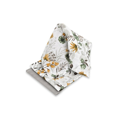 Set 3 museline, MimiNu, Multifunctionale, Din bumbac certificat Oeko Tex Standard 100, 30x30 cm, Botanica si Grey [2]