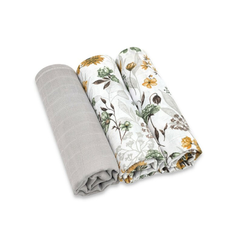 Set 3 museline, MimiNu, Multifunctionale, Din bumbac certificat Oeko Tex Standard 100, 75x75 cm, Botanica si Grey [1]