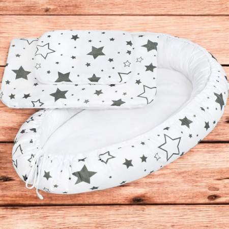Set 3 piese, New Baby, Baby Nest, Cu paturica si pernuta, Grey stars [1]