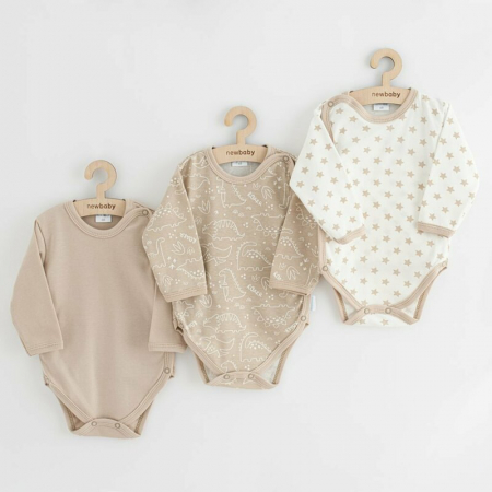 Imbracaminte si Accesorii - Set 3 piese, New Baby, Classic II, Include 3 body-uri cu maneca lunga, Marime 62, Din bumbac 100%, Beige
