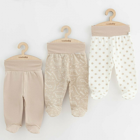 Imbracaminte si Accesorii - Set 3 piese, New Baby, Classic II, Include 3 perechi de pantalonasi cu botosei, Marime 68, Din bumbac 100%, Beige