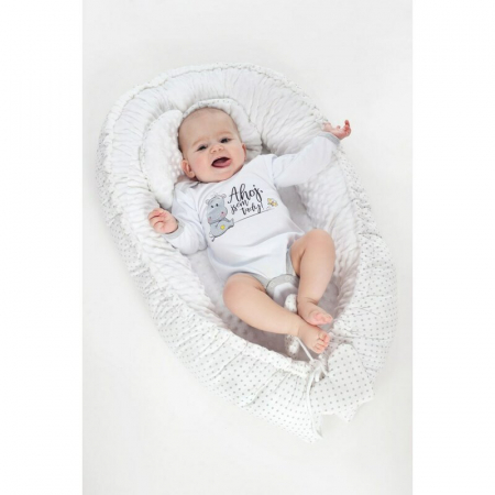 Set 3 piese, New Baby, Luxury, Baby Nest cu doua fete, Cu paturica si pernuta in forma de inima, Minky Heart White [10]