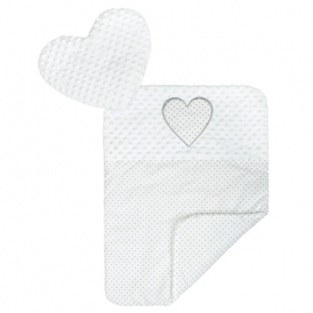 Set 3 piese, New Baby, Luxury, Baby Nest cu doua fete, Cu paturica si pernuta in forma de inima, Minky Heart White [5]