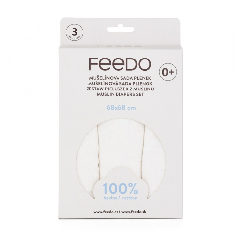 Set 3 scutece, Feedo, Din muselina, Multifunctionale, Din bumbac certificat Oeko-Tex Standard 100, 68x68 cm, 0 luni+, Alb [1]