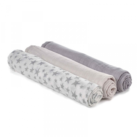 Set 3 scutece, Jane, Din muselina de bambus, Hipoalergenice, 80 x 80 cm, Star [1]