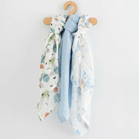 Baie si Igiena - Set 3 scutece, New Baby, Multifunctionale, Din bumbac 100%, Material certificate Oeko Tex Standard 100, 70x80 cm, Multicolor, Boy