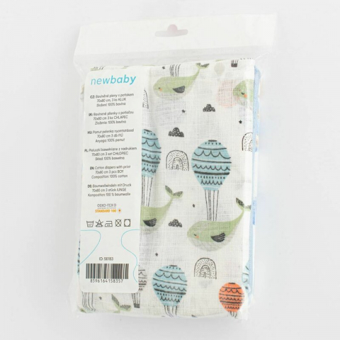 Set 3 scutece, New Baby, Multifunctionale, Din bumbac 100%, Material certificate Oeko Tex Standard 100, 70x80 cm, Multicolor, Boy [6]