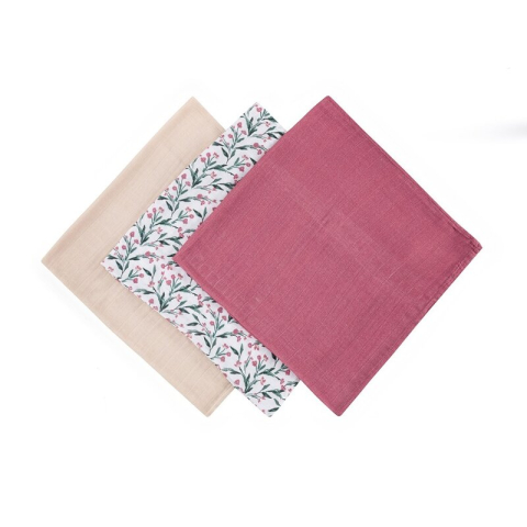 Set 3 scutece, Petite&Mars, Moussy, Din muselina de bambus, Hipoalergenice, 68 x 68 cm, Certificate Oeko Tex Standard 100, Pink Meadow [1]