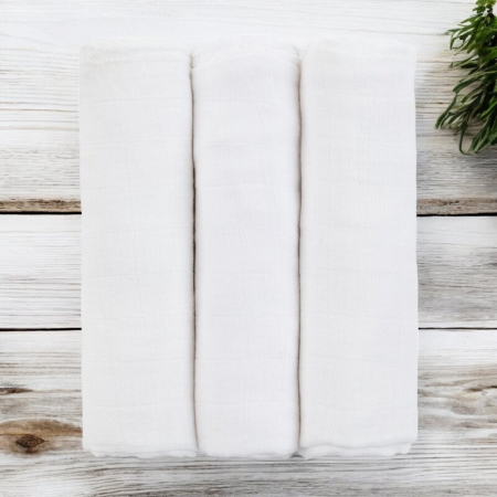 Set 3 scutece, Petite&Mars, Moussy Total White, Din muselina de bambus, Hipoalergenice, 68 x 68 cm, Certificate Oeko Tex Standard 100, Alb [1]