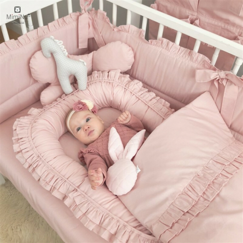 Set 4 in 1 Cosulet bebelus, MimiNu, Baby Cocoon 75x55 cm, Cu volanase, Husa bumbac, Din bumbac certificat Oeko Tex Standard 100, Cu paturica cu volanase 50x70 cm, Cu salteluta, Cu perna fluture, Colec [6]