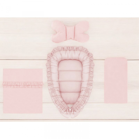 Set 4 in 1 Cosulet bebelus, MimiNu, Baby Cocoon 75x55 cm, Cu volanase, Husa bumbac, Din bumbac certificat Oeko Tex Standard 100, Cu paturica cu volanase 50x70 cm, Cu salteluta, Cu perna fluture, Colec [1]