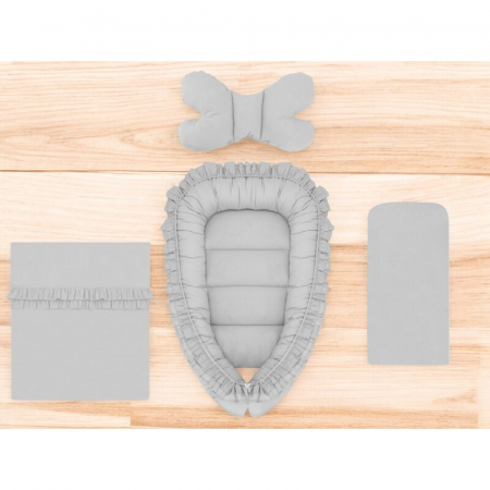 Set 4 in 1 Cosulet bebelus, MimiNu, Baby Cocoon 75x55 cm, Cu volanase, Husa bumbac, Din bumbac certificat Oeko Tex Standard 100, Cu paturica cu volanase 50x70 cm, Cu saltelut, Cu perna fluture, Colect [1]