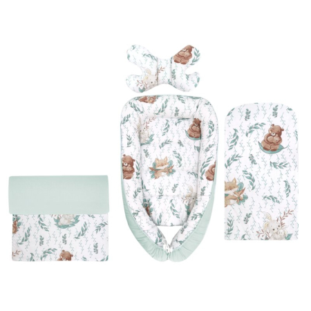 Mobilier si Lenjerie - Set 4 in 1 Cosulet bebelus, MimiNu, Baby Cocoon 75x55 cm, Husa bumbac, Din bumbac certificat Oeko Tex Standard 100, Cu paturica 50x70 cm, Cu salteluta, Cu perna fluture, Lulu Natural