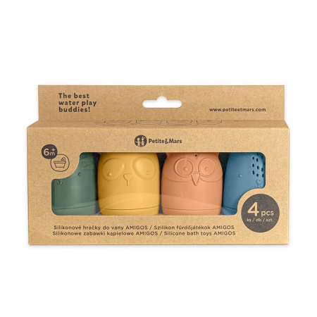 Set 4 jucarii de baie, Petite&Mars, Amigos, Din silicon, Fara BPA, 6 luni+, Multicolor [18]