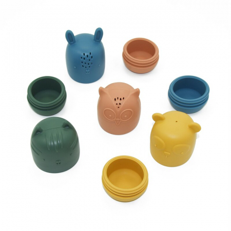 Set 4 jucarii de baie, Petite&Mars, Amigos, Din silicon, Fara BPA, 6 luni+, Multicolor [2]