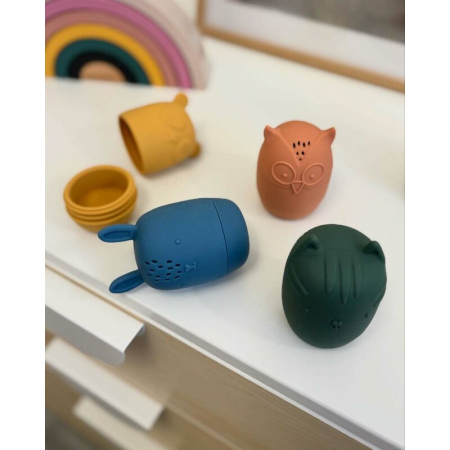 Set 4 jucarii de baie, Petite&Mars, Amigos, Din silicon, Fara BPA, 6 luni+, Multicolor [4]
