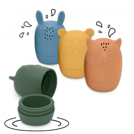 Jucarii si Jocuri - Set 4 jucarii de baie, Petite&Mars, Amigos, Din silicon, Fara BPA, 6 luni+, Multicolor
