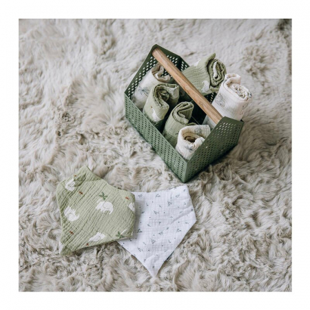 Set 4 lavete, Bubaba, Din muselina, Dimensiune 40x40 cm, Pentru spalarea si ingrijirea fetei si a corpului bebelusului dupa masa sau baita, Green/Beige [1]