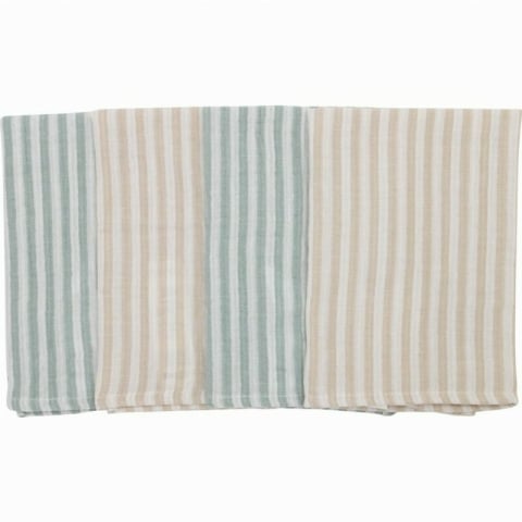 Baie si Igiena - Set 4 lavete, Bubaba, Din muselina, Dimensiune 40x40 cm, Pentru spalarea si ingrijirea fetei si a corpului bebelusului dupa masa sau baita, Green Stripes