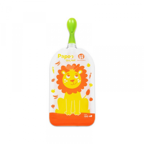 Set 6 pungi reutilizabile, Petite&Mars, Pentru hranire, Cu leuti, Inchidere ermetica, 20x10 cm, 150 ml, Papoo Portocaliu [3]