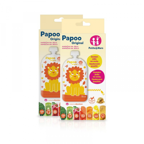 Set 6 pungi reutilizabile, Petite&Mars, Pentru hranire, Cu leuti, Inchidere ermetica, 20x10 cm, 150 ml, Papoo Portocaliu [2]