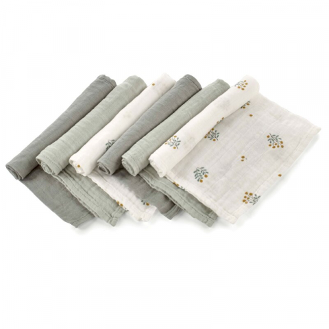 Baie si Igiena - Set 6 scutece, Jane, Din muselina de bambus, Hipoalergenice, 35 x 35 cm, Botanic
