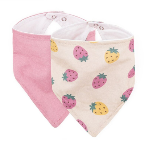Alaptare si Hranire - Set bavete bandana, Petite&Mars, Luke, 2 bucati, Bumbac 100% natural, Reglabila cu capse, 3 luni+, Protectie hainute, Bej/Roz