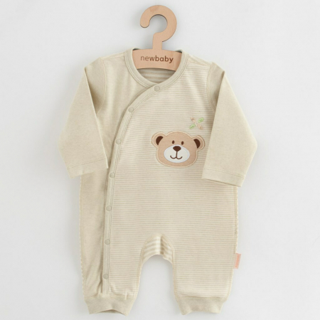 Set cadou 5 piese, New Baby, Din bumbac organic, salopeta, baveta, paturica cu gluga, jucarie, Marime 0 - 3 luni, Beige [2]