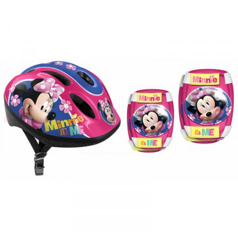 Jucarii si Jocuri - Set casca protectie, genunchiere si cotiere, Stamp, Disney, Sigure si confortabile, Reglabile, Conform cu EN1078, Marime 50/56 cm, 3 ani+, Minnie Mouse