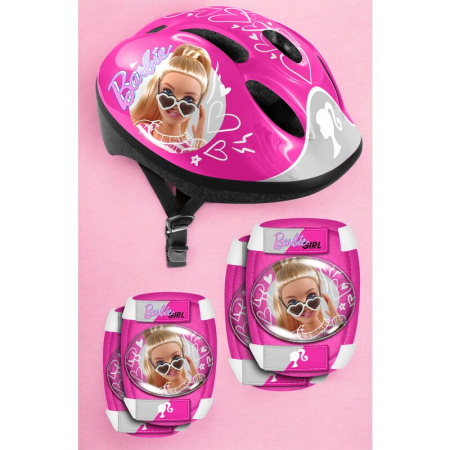 Set casca protectie, genunchiere si cotiere, Stamp, Sigure si confortabile, Reglabile, Conform cu EN1078, Marime 50/56 cm, 3 ani+, Barbie [1]