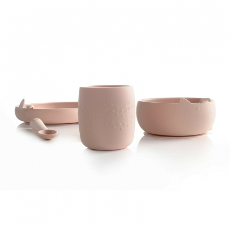 Set complet de masa, Jane, Din silicon, Cu 4 piese, Farfurie, Bol, Lingurita si pahar, BPA free, Pale [1]