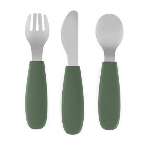 Alaptare si Hranire - Set complet tacamuri, Petite&Mars, Take&Match, Din silicon si otel inoxidabil, Fara BPA, 12 luni+, Verde