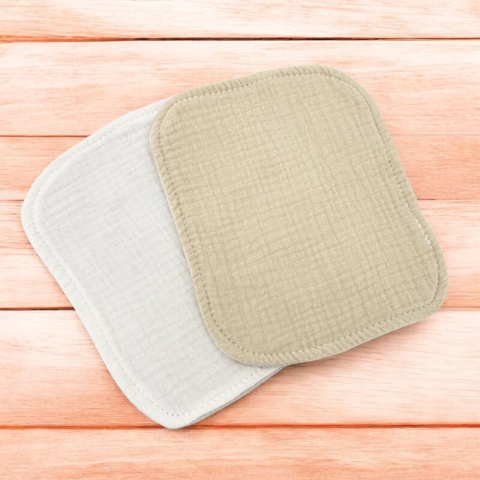 Set de 2 lavete, Qmini, Din bambus si muselina, Pentru ingrijirea corpului bebelusului, Materiale certificate Oeko Tex Standard 100, Beige Cream si Warm Beige [2]