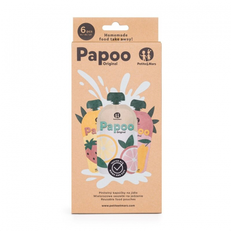 Set de pungi, Petite&Mars, Papoo, Pentru mancare, Reutilizabile, Perfect pentru calatorii, Fara BPA, 150 ml, Multicolor [1]