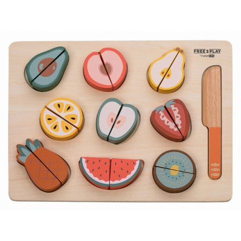 Jucarii si Jocuri - Set fructe feliate, Free2Play, Cu inchidere velcro, Din lemn, 20 piese, Multicolor