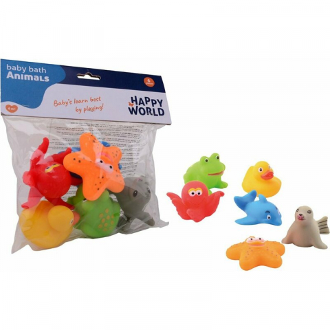 Set jucarii de baie, Happy World, Din cauciuc, 6 buc, 6 luni+, Multicolor [8]