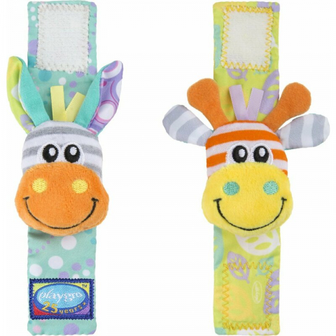 Set jucarii zornaitoare, Playgro, Include sosete interactive si 2 bratari, Inchidere cu velcro, Stimuleaza dezvoltarea senzoriala si tactila, 6 luni+, Jungle Wrist Rattle and Foot Finder [2]