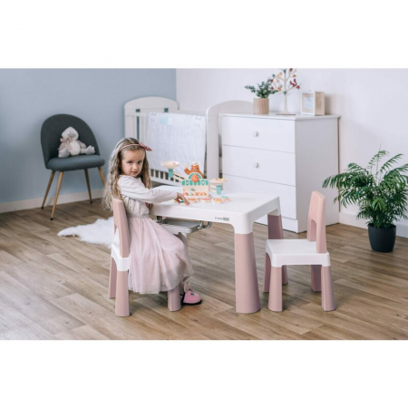 Set masuta si doua scaune, FreeON, Neo, Pentru copii, Cu doua sertare, Cu masa reglabila la doua inaltimi, Conform cu standardele europene de securitate EN71-1;2018, EN71-2:2020, EN71-3:2021, Roz [1]