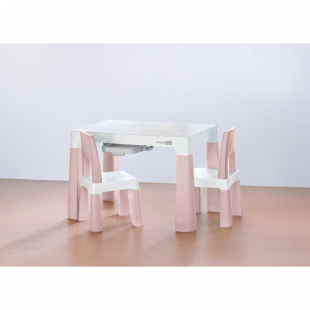 Set masuta si doua scaune, FreeON, Neo, Pentru copii, Cu doua sertare, Cu masa reglabila la doua inaltimi, Conform cu standardele europene de securitate EN71-1;2018, EN71-2:2020, EN71-3:2021, Roz [4]