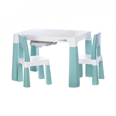 Mobilier si Lenjerie - Set masuta si doua scaune, FreeON, Neo, Pentru copii, Cu doua sertare, Cu masa reglabila la doua inaltimi, Conform cu standardele europene de securitate EN71-1;2018, EN71-2:2020, EN71-3:2021, Verde