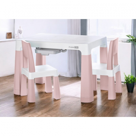 Set masuta si doua scaune, FreeON, Neo, Pentru copii, Cu doua sertare, Cu masa reglabila la doua inaltimi, Conform cu standardele europene de securitate EN71-1;2018, EN71-2:2020, EN71-3:2021, Roz [2]