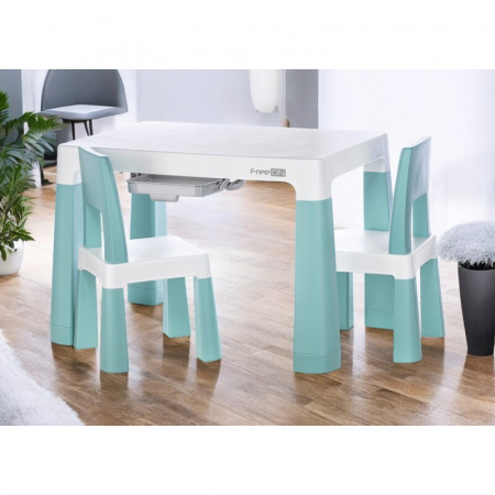 Set masuta si doua scaune, FreeON, Neo, Pentru copii, Cu doua sertare, Cu masa reglabila la doua inaltimi, Conform cu standardele europene de securitate EN71-1;2018, EN71-2:2020, EN71-3:2021, Verde [3]