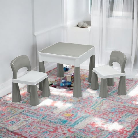 Set masuta si doua scaune, New Baby, Pentru copii, Grey and White, Cu parte detasabila si reversibila, Partea reversibila pentru Lego Duplo [2]