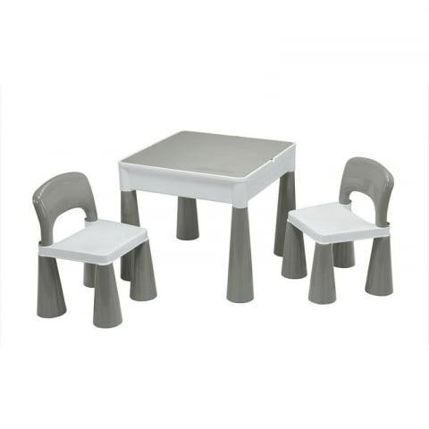 Set masuta si doua scaune, New Baby, Pentru copii, Grey and White, Cu parte detasabila si reversibila, Partea reversibila pentru Lego Duplo [1]
