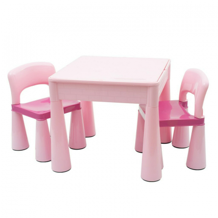 Set masuta si doua scaune, New Baby, Pentru copii, Pink, Cu parte detasabila si reversibila, Partea reversibila pentru Lego Duplo [1]