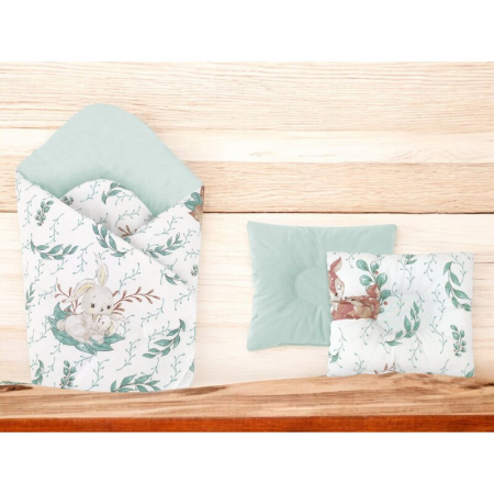 Set paturica de infasat, MimiNu, Cu doua fete, Dimensiune 75x75 cm + Perna bebelusi profilata, Cu doua fete, Cu functie anti-soc, 23x26 cm, Materiale certificate Oeko Tex Standard 100, Lulu Natural [1]
