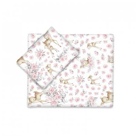 Transport si Relaxare - Set pentru carucior, MimiNu, Cu pernuta si paturica, Cu huse detasabile si lavabile, Din bumbac certificat Oeko Tex Standard 100, Sweet deer Pink