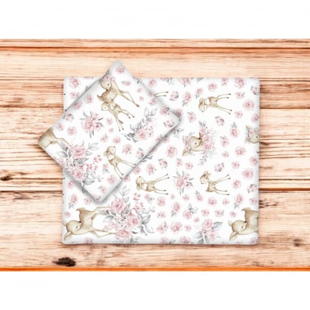 Set pentru carucior, MimiNu, Cu pernuta si paturica, Cu huse detasabile si lavabile, Din bumbac certificat Oeko Tex Standard 100, Sweet deer Pink [1]